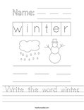 Write the word winter. Worksheet