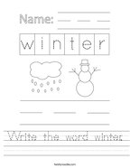 Write the word winter Handwriting Sheet