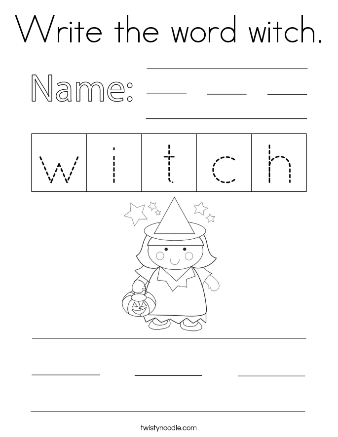 Write the word witch. Coloring Page