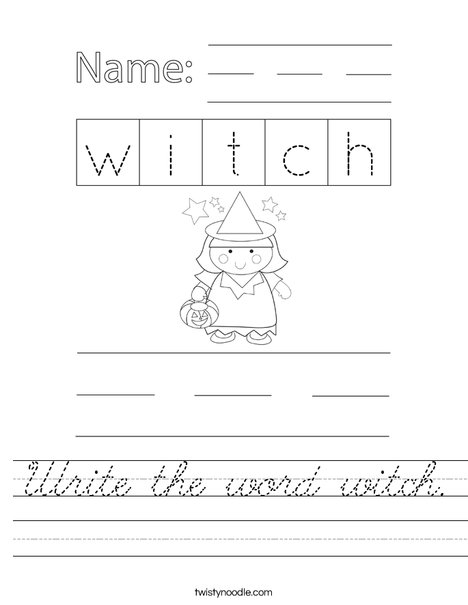 Write the word witch. Worksheet
