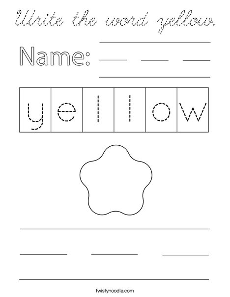 Write the word yellow. Coloring Page