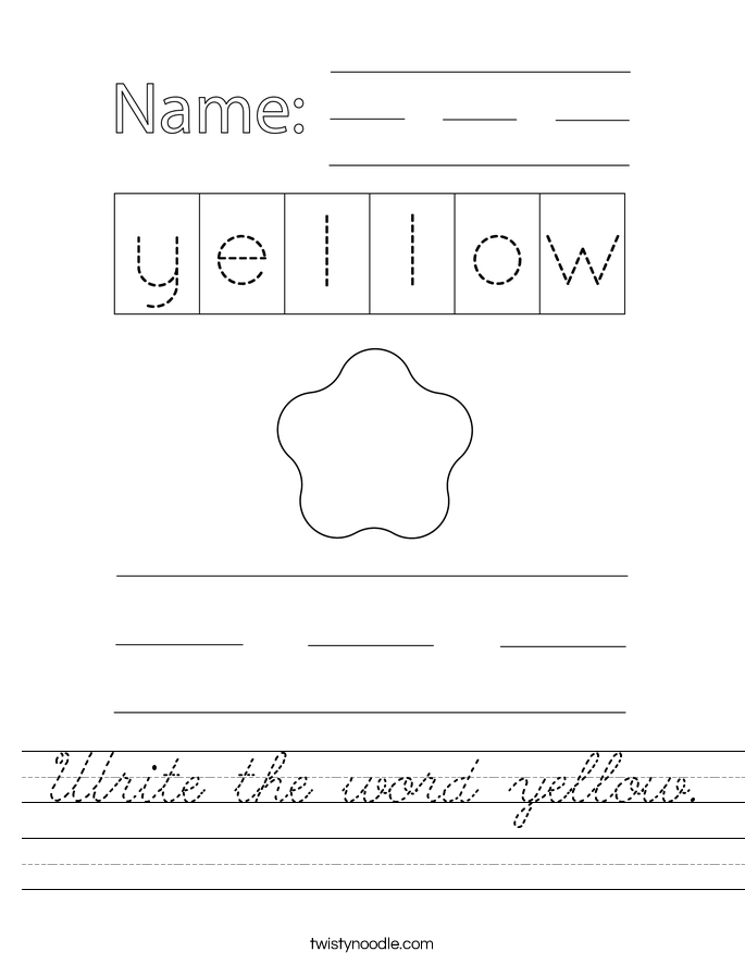 Write the word yellow. Worksheet