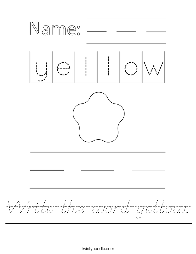 Write the word yellow. Worksheet