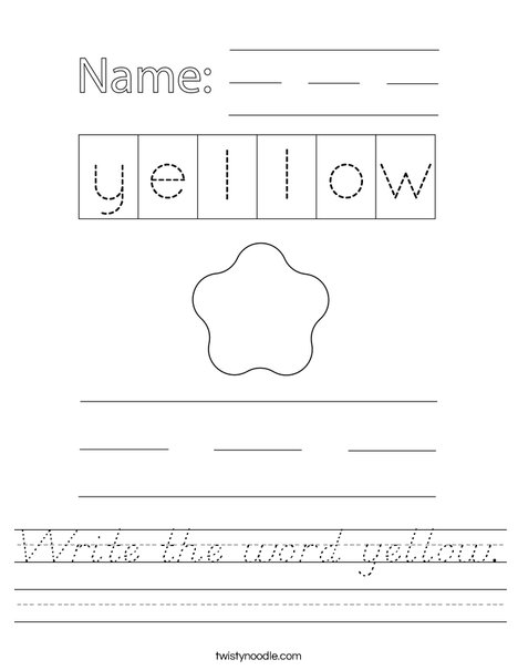 Write the word yellow. Worksheet