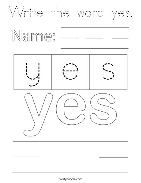 Write the word yes. Coloring Page