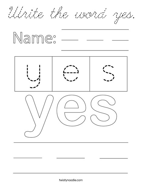 Write the word yes. Coloring Page