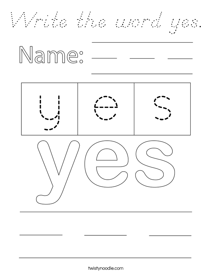 Write the word yes. Coloring Page