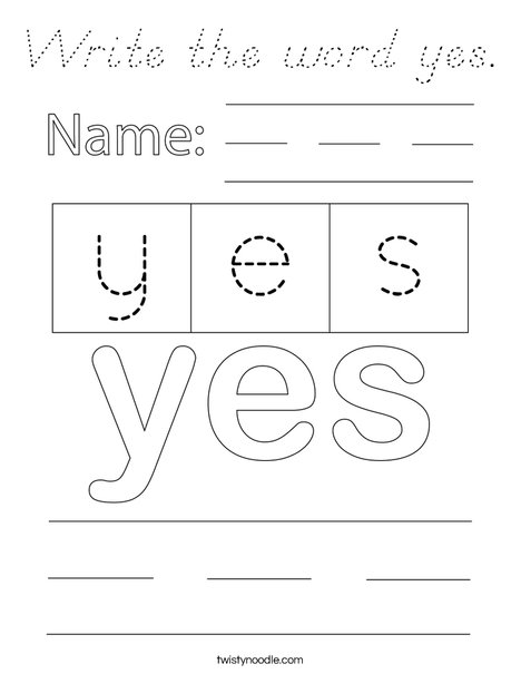 Write the word yes. Coloring Page