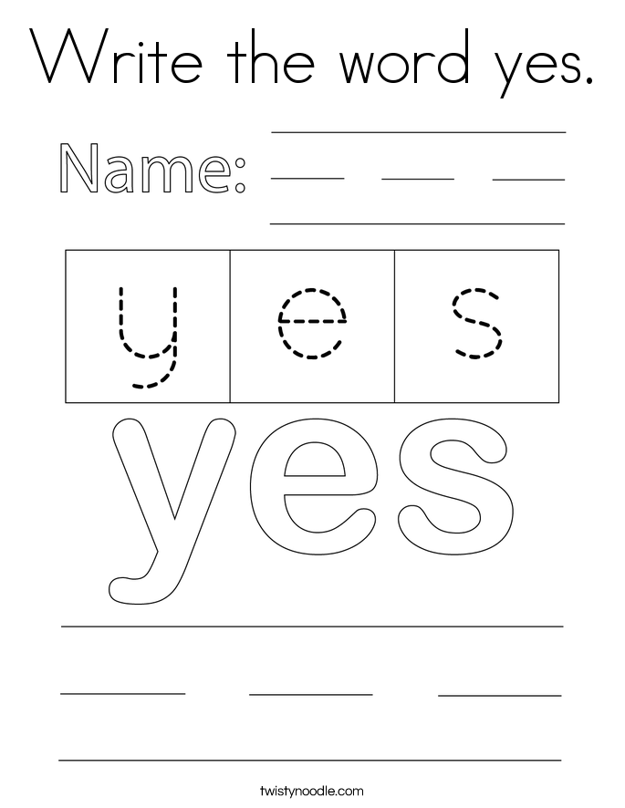 Write the word yes. Coloring Page