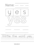 Write the word yes Handwriting Sheet