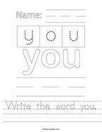 Write the word you Handwriting Sheet