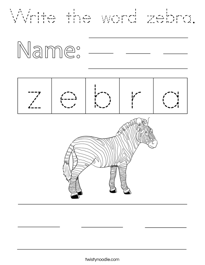 Write the word zebra. Coloring Page