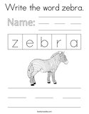 Write the word zebra Coloring Page