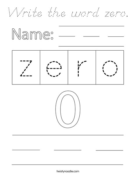 Write the word zero. Coloring Page