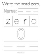 Write the word zero Coloring Page
