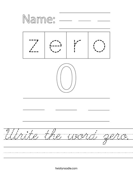 Write the word zero. Worksheet