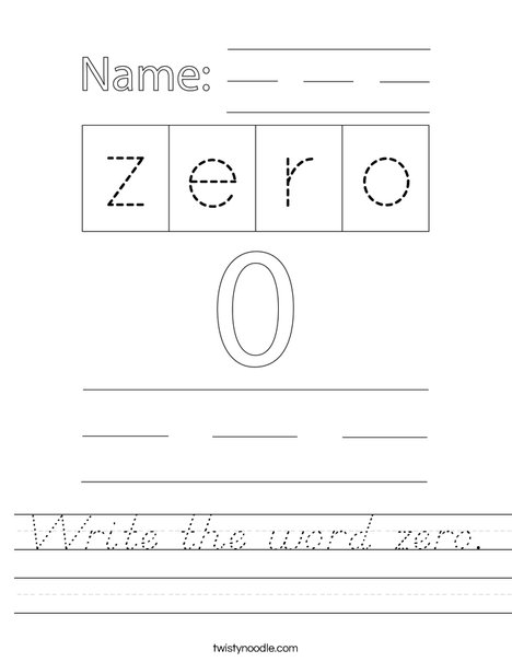 Write the word zero. Worksheet