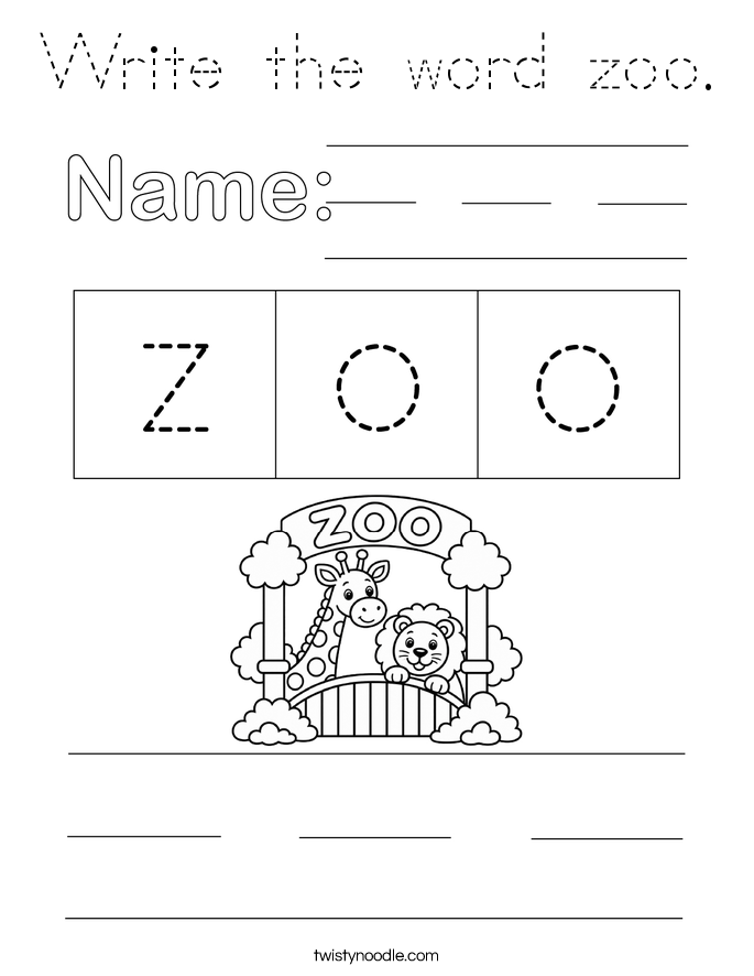 Write the word zoo. Coloring Page