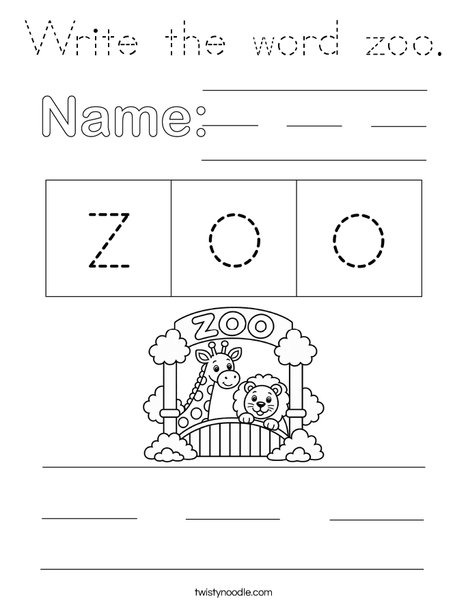 Write the word zoo. Coloring Page