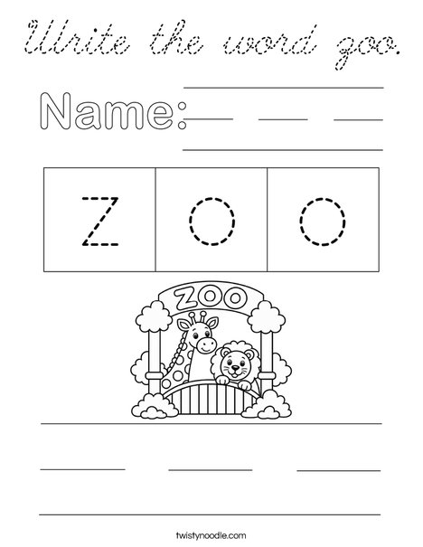 Write the word zoo. Coloring Page