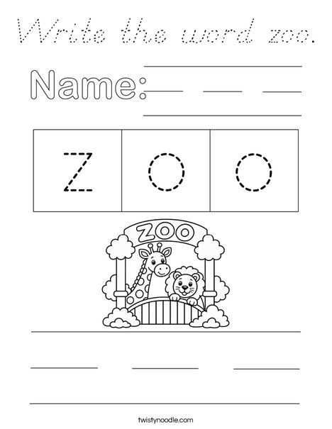Write the word zoo. Coloring Page