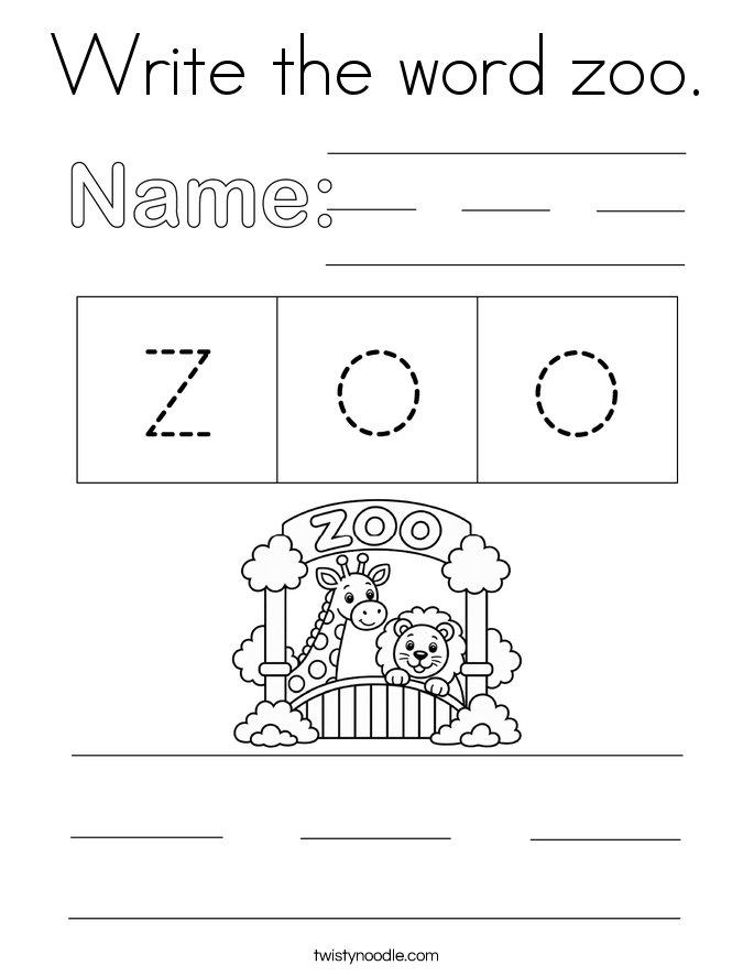 Write the word zoo. Coloring Page