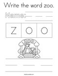 Write the word zoo. Coloring Page