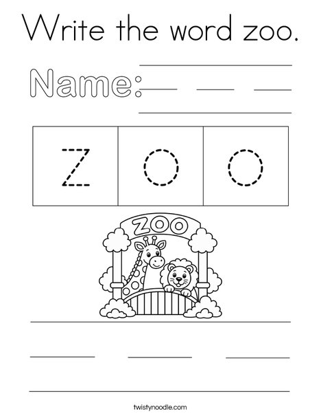 Write the word zoo. Coloring Page
