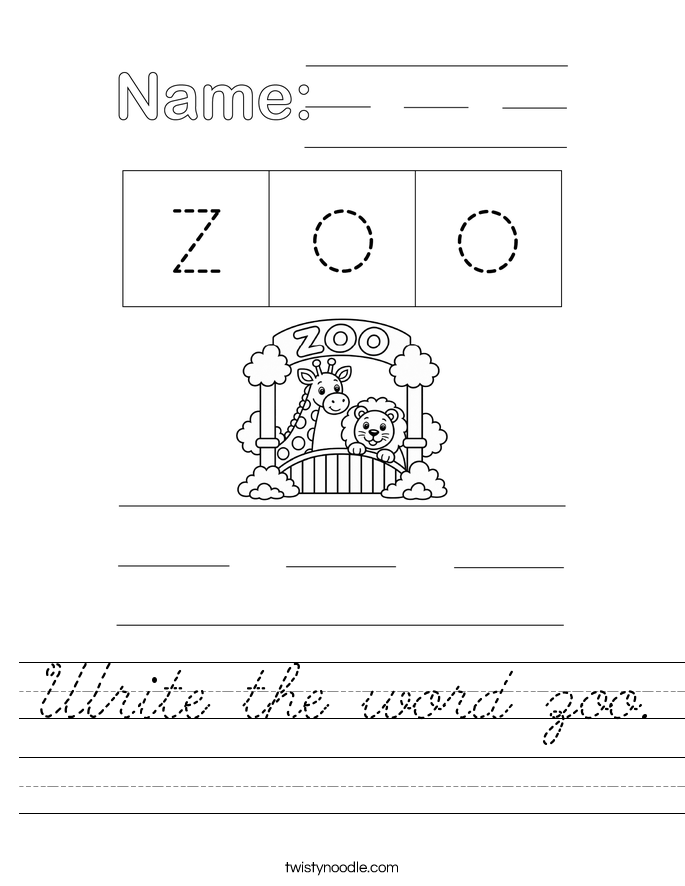 Write the word zoo. Worksheet