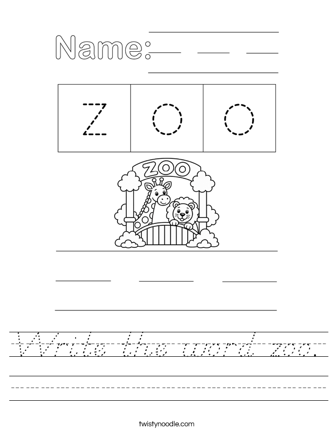 Write the word zoo. Worksheet