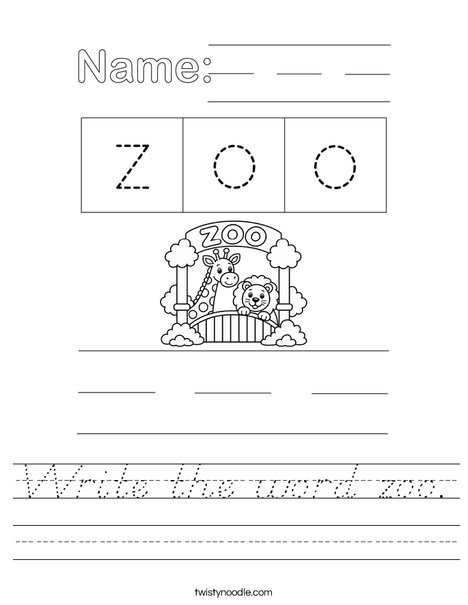 Write the word zoo. Worksheet