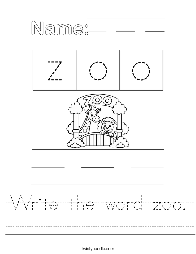 Write the word zoo. Worksheet