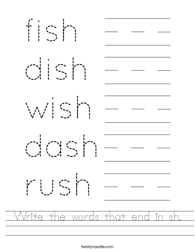 Write the words that end in sh. Worksheet