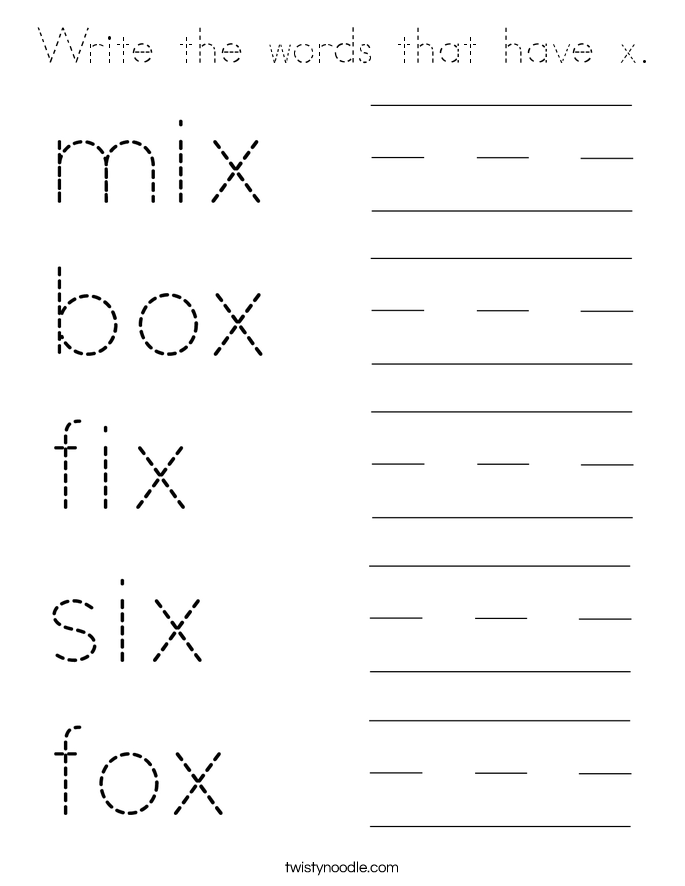 Write the words that have x. Coloring Page