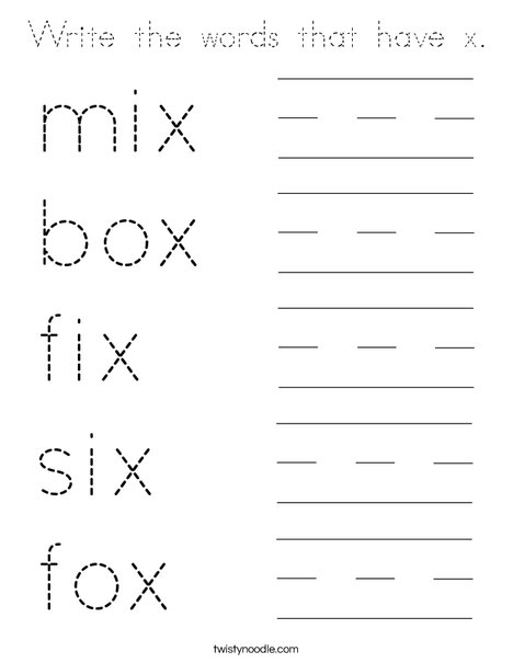 Write the words that have x. Coloring Page