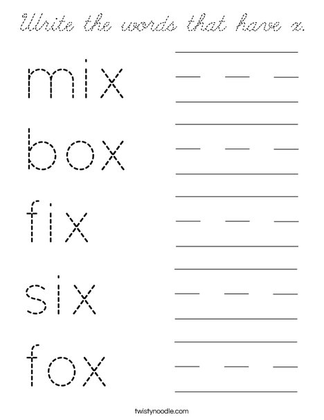 Write the words that have x. Coloring Page