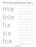 Write the words that have x Coloring Page