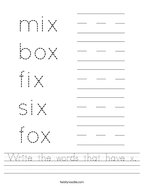 Write the words that have x Handwriting Sheet