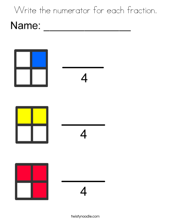Write the numerator for each fraction. Coloring Page