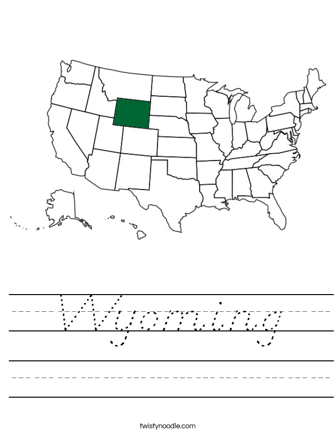 Wyoming Worksheet - D'Nealian - Twisty Noodle