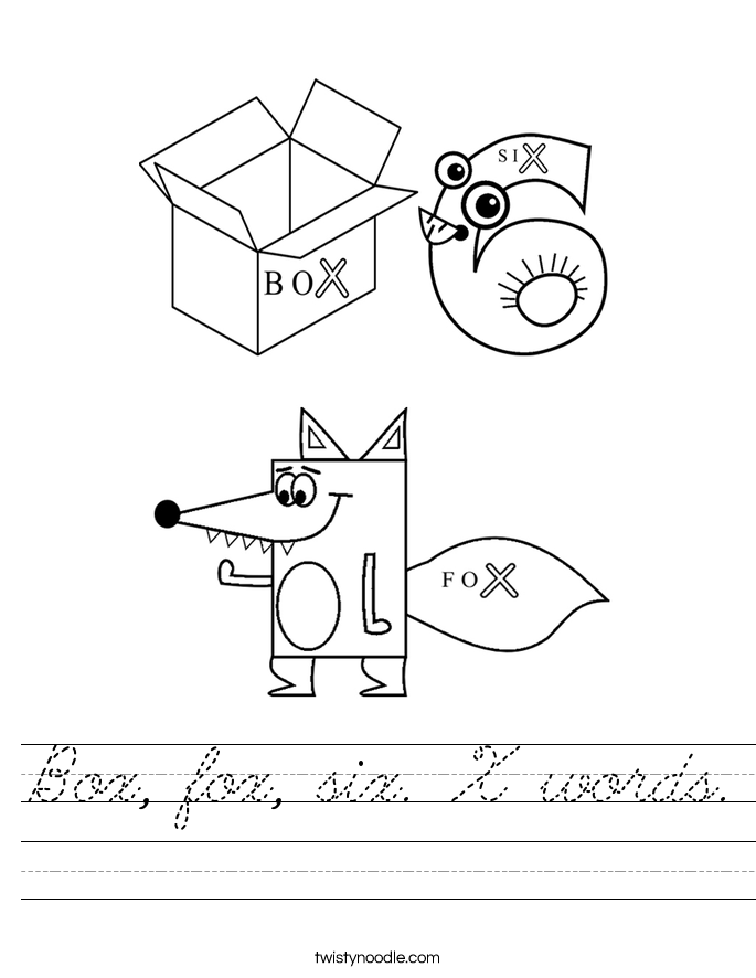 Box, fox, six. X words. Worksheet