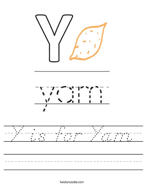 Y is for Yam Worksheet
