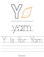 Y is for Yam Handwriting Sheet
