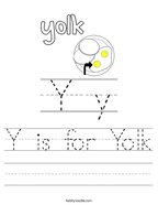 Y is for Yolk Handwriting Sheet