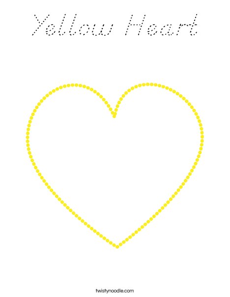 Yellow Heart Coloring Page - D'Nealian - Twisty Noodle