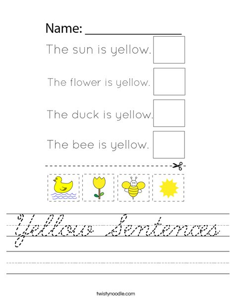 Yellow Sentences Worksheet