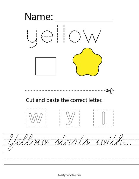 Yellow starts with... Worksheet