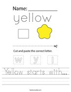 Yellow starts with Handwriting Sheet