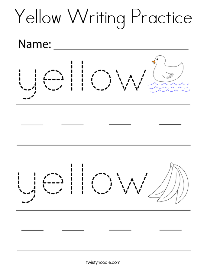 Yellow Writing Practice Coloring Page