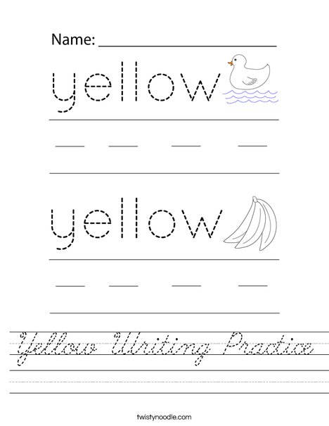 Yellow Writing Practice Worksheet